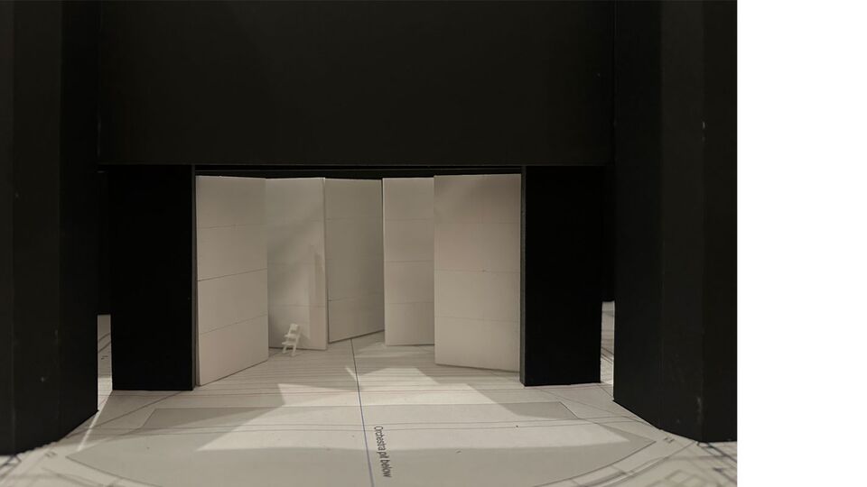 A 3D model of how the stage will be set up for Pegasus Opera's Double Bill