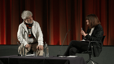 Maria Delgado in conversation with Pedro Almodóvar at BFI Southbank in January 2015 during the West End run of the stage musical 'Women on the Verge’