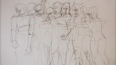 A line drawing of a group of figures and bodies