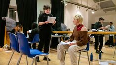 Two Short Courses students rehearsing a scene from a play