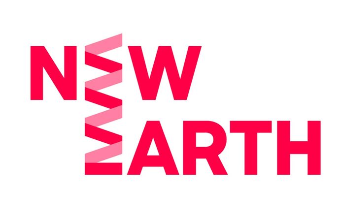New Earth logo in red letters on a white background