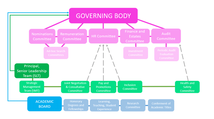 A chart displaying the structure of the Governing Body and its subcommittees 