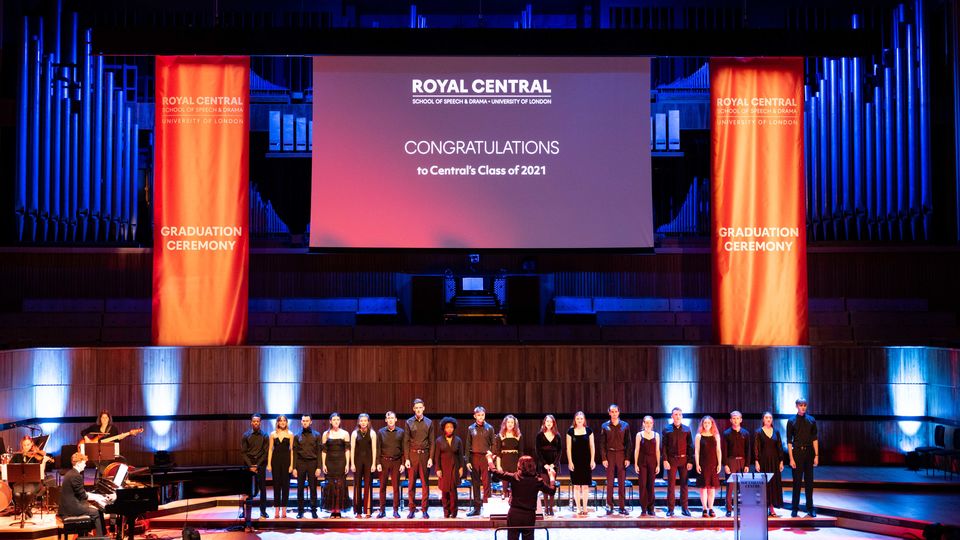 Musical Theatre students perform on the Royal Festival Hall Stage at Central's Graduation Ceremony