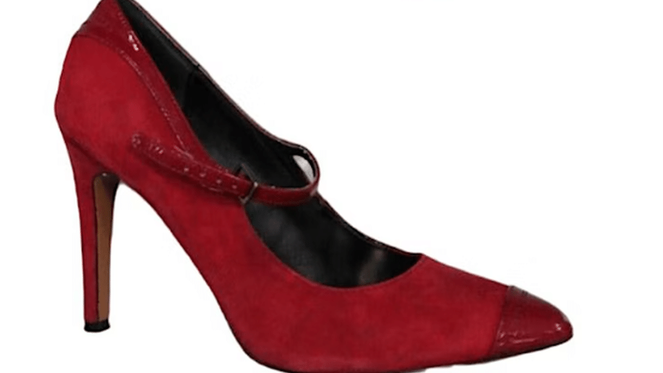 A red leather high-heeled shoe