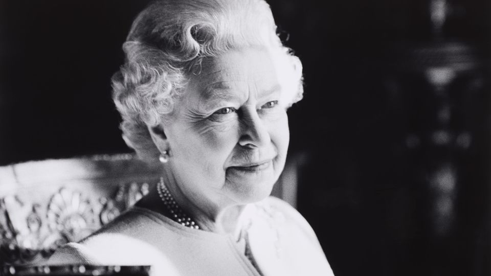 Black and white image of HRH Queen Elizabeth II