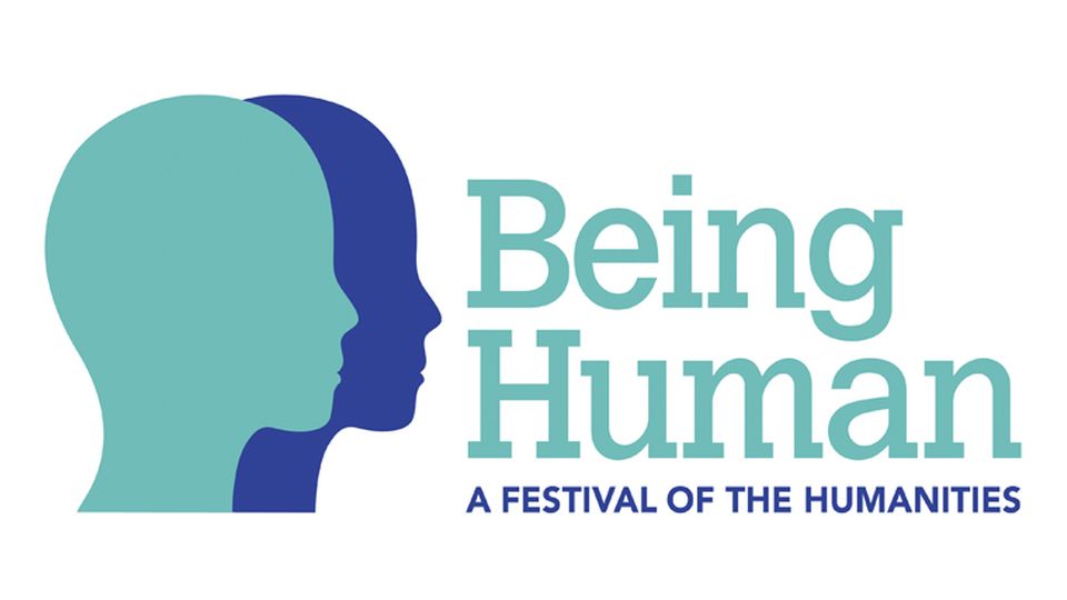 Being Human Logo - image of two contrasting blue heads in silhouette against a white background featuring text that reads Being Human A Festival of the Humanities