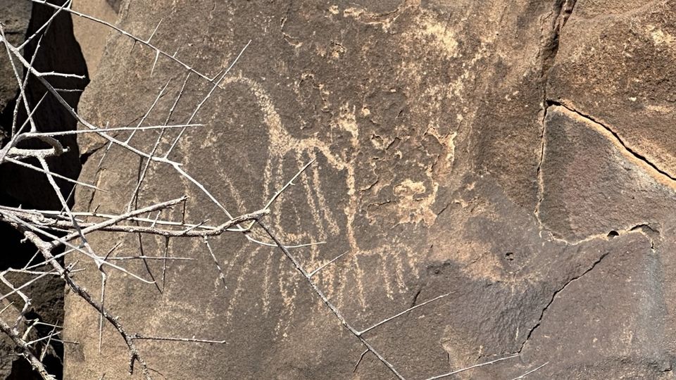 Close up of human made art on rock in Kenya