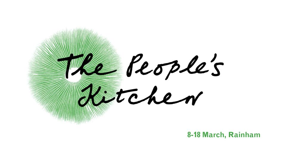 Logo for The People's Kitchen project showing the project's logo in green with black lettering and the dates 8 - 18 March