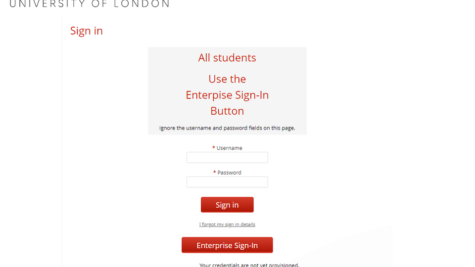 Student gateway login page