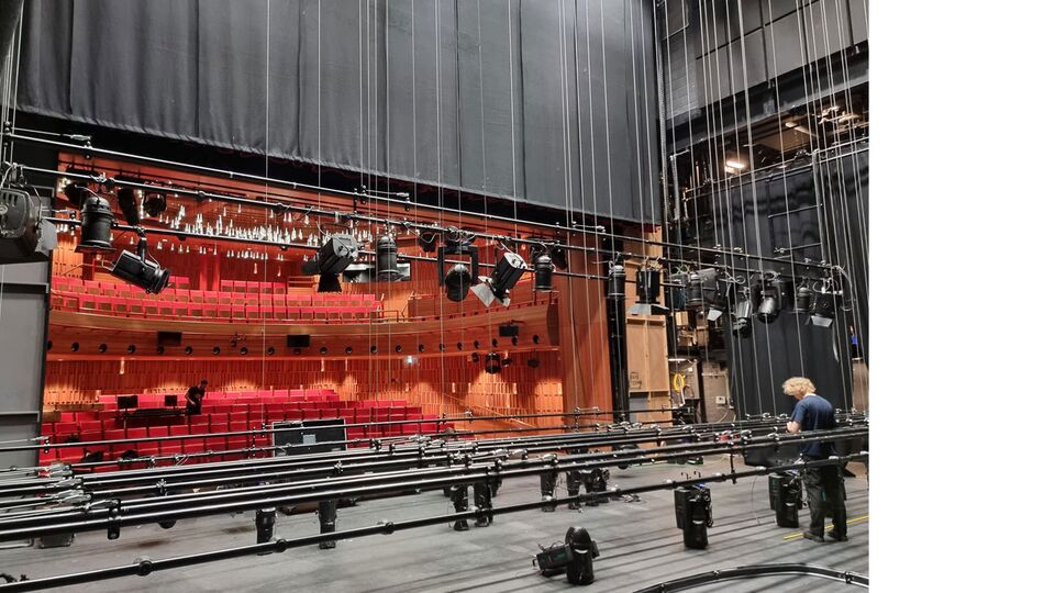 Susie Sainsbury Theatre Stage during the Get-In for Pegasus' Production in 2023