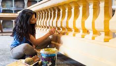 Scenic Art student working on the set for 'Lady Windermere's Fan' (2014)