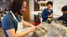 1st year Prop-Making students sculpting Clay Masks