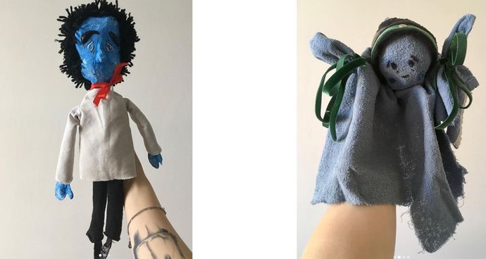 Two handmade puppets