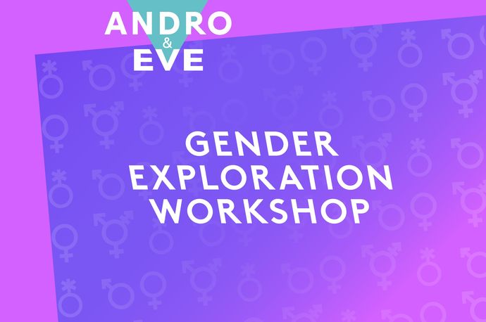 A pink and purple 'Gender Exploration Workshop' promotional poster