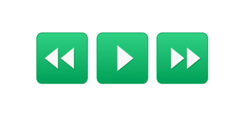 Three green audio buttons, arrows facing left, play and arrows facing right.
