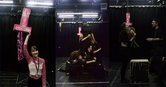 A montage of images of students working with a pink Gillette razor piñata