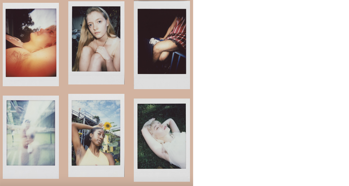 Polaroids of people showing off their body hair