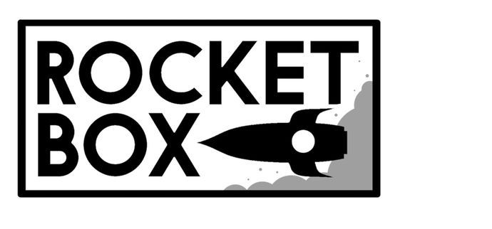 Rocket Box logo featuring a rocket inside a box with the text 'Rocket Box' in bold letters