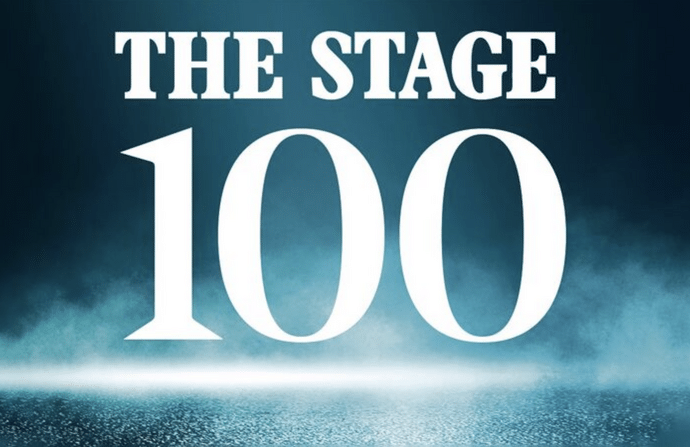 Image of an abstract background with the words "The Stage 100" written across it. 